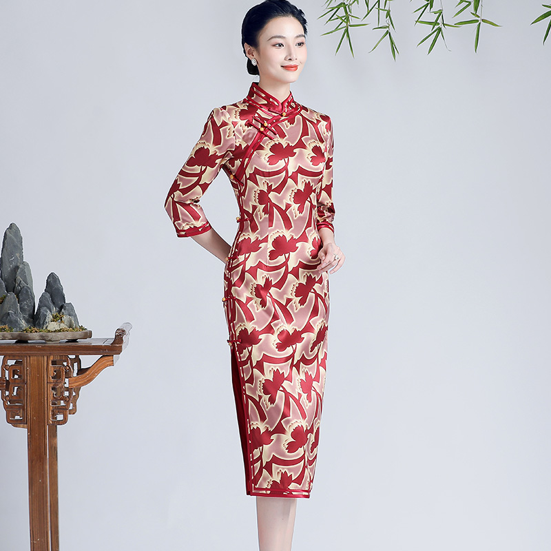 钱塘佳人玲珑婚礼妈妈婆婆礼服显瘦高端真丝旗袍2022年新款年轻款