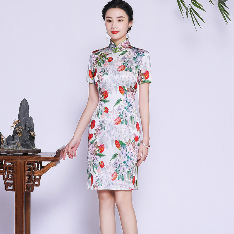 钱塘佳人浅眉桑蚕丝真丝旗袍女改良中式复古年轻气质高端显高显瘦
