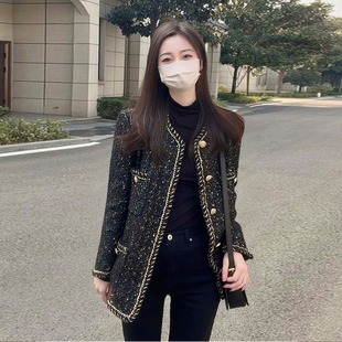 大码 显瘦短款 新款 胖mm炸街小香风粗花呢外套女秋装 西服上衣200斤