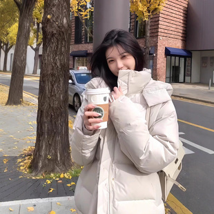 LULU同款泡芙五格杜邦三防面包服可溯源三星90白鸭绒羽绒服女短款