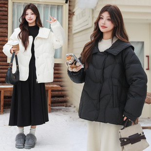 加大码娃娃领羽绒服女中长款设计感胖mm280斤秋冬小众羽绒外套冬