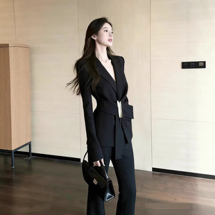 春装新款高级感西装裤子两件套大码胖MM气质微喇裤西服套装200斤