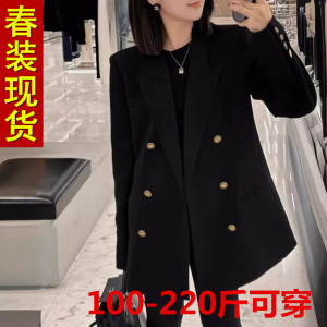 2024春装新款大码英伦风西装外套女200斤胖mm中长款高级感西服潮