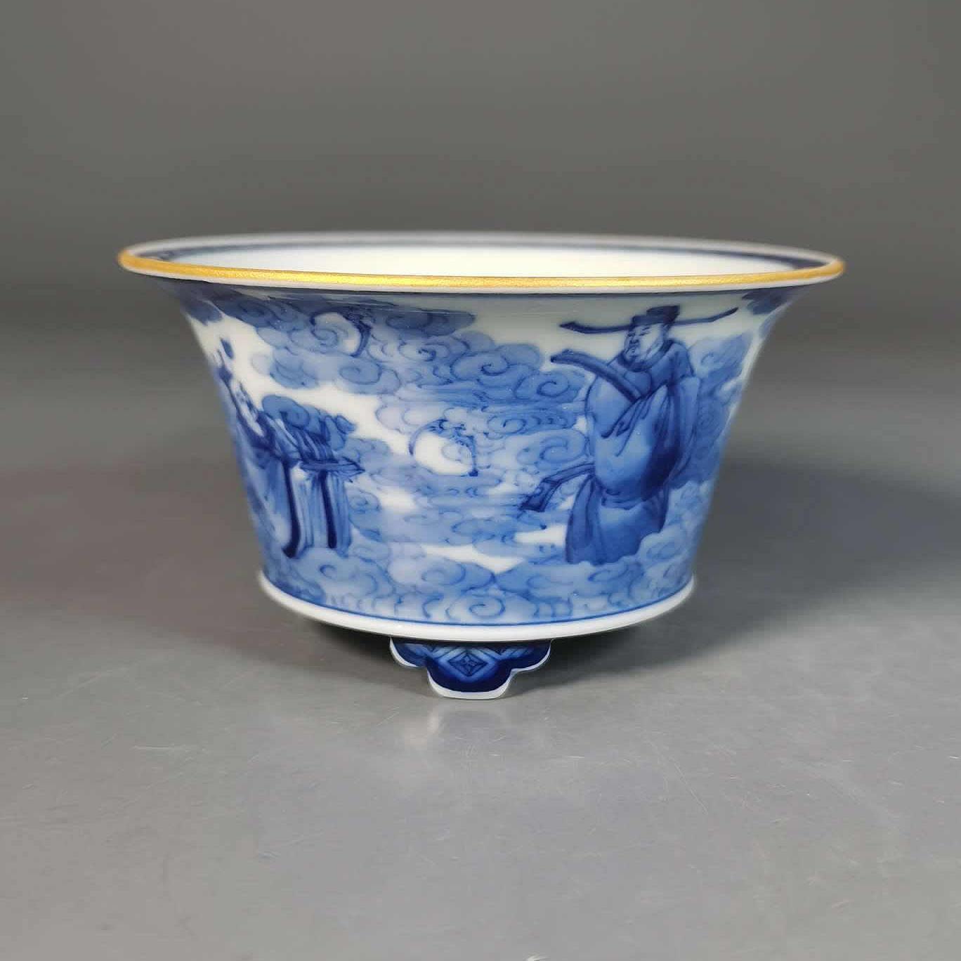 马说盆器之美 大德堂全手工手绘青花仿古人物加官晋爵纹盆 有证书