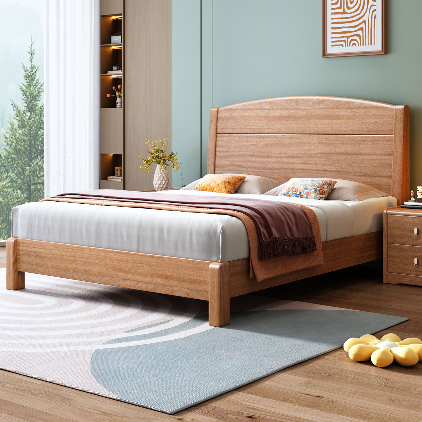 现代中式全实木床1.5米卧室环保木蜡油金丝檀木1.2m儿童床单人床