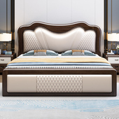 实木床简约1.8米双人床1.5m现代中式 皮靠软包靠背主卧气压收纳床