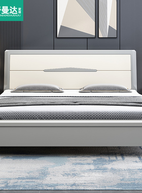 实木床1.8米家用双人床主卧大婚床简约现代灰白色1.5m抽屉储物床