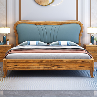 舒曼达乌金木实木床1米8大床双人床轻奢现代1.5m皮靠软包主卧婚床