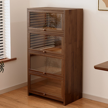 实木博古架茶柜置物架胡桃木色中式茶具收纳一体防尘多宝阁展示柜