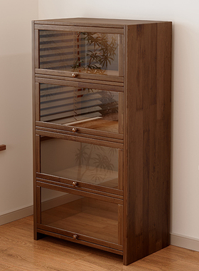 实木博古架茶柜置物架胡桃木色中式茶具收纳一体防尘多宝阁展示柜