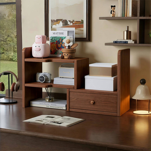 全实木桌面置物架可伸缩书架