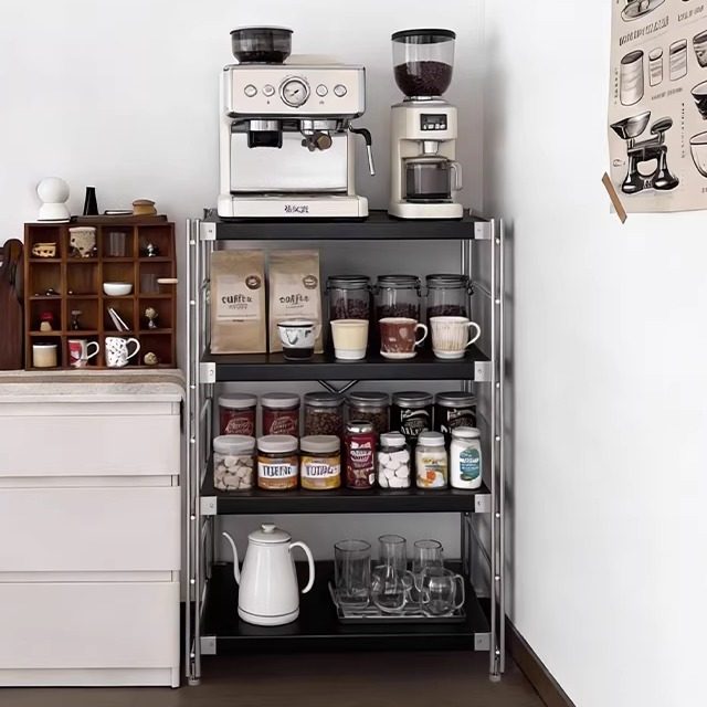 中古黑色咖啡角置物架落地多层光轴可移动收纳架客厅靠墙储物柜子,住宅家具,搁板/置物架/家用陈列架,淘宝优惠券,粉丝福利购,淘宝优惠卷