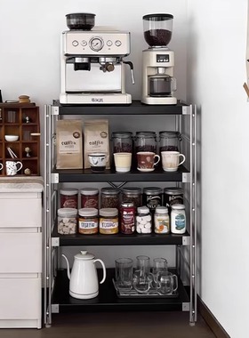 中古黑色咖啡角置物架落地多层光轴可移动收纳架客厅靠墙储物柜子