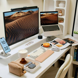 悬浮亚克力电脑显示器增高架台式家用屏幕支架实木垫高桌面置物架