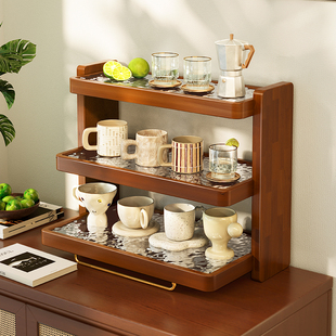 实木复古杯架杯子收纳置物架餐桌面收纳柜水杯茶杯咖啡杯展示架子