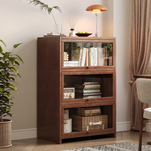 实木矮柜书柜储物柜一体落地收纳