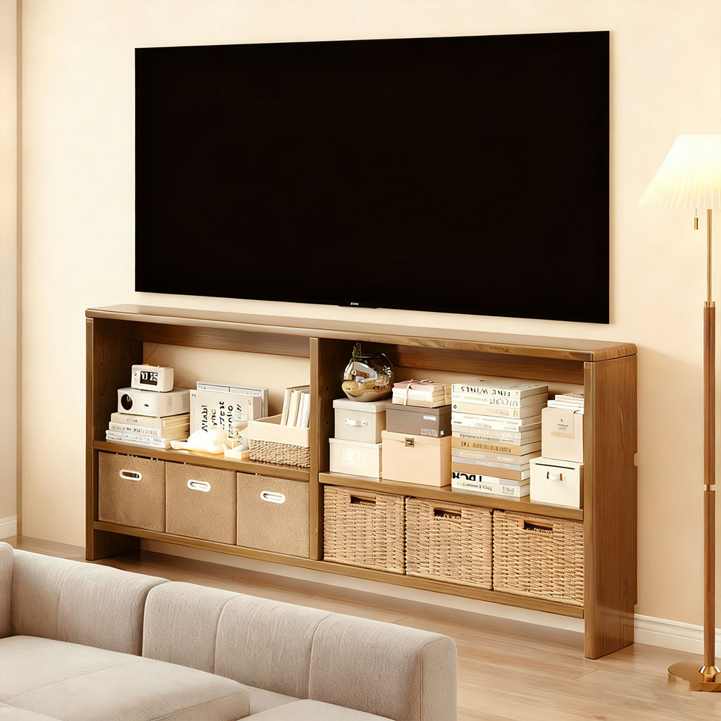 实木电视机柜预留孔位踢脚线位置