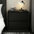 高级感床头柜黑色实木家用卧室中古奶油风床边收纳柜子简约储物柜