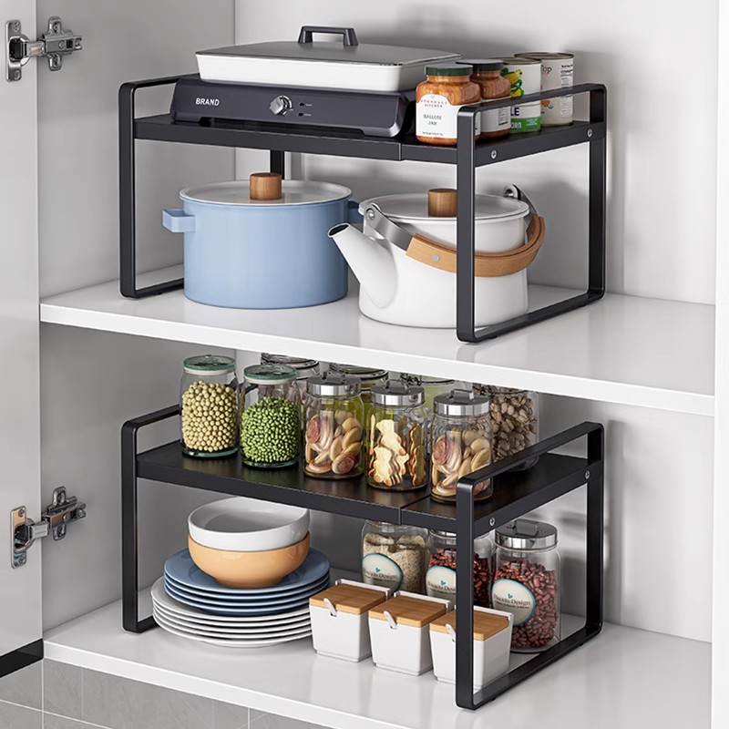 可伸缩厨房置物架台面橱柜内隔板分层架柜内调料收纳锅架桌面架子