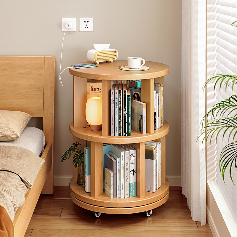 【送货上门】实木旋转书架可移动