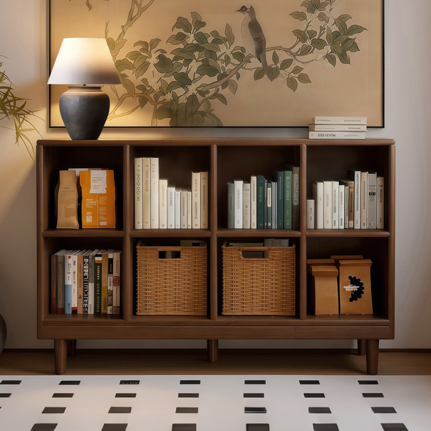 全实木书架置物架客厅储物柜落地矮柜子储物一体靠墙书柜格子柜子,住宅家具,书架,淘宝优惠券,粉丝福利购,淘宝优惠卷