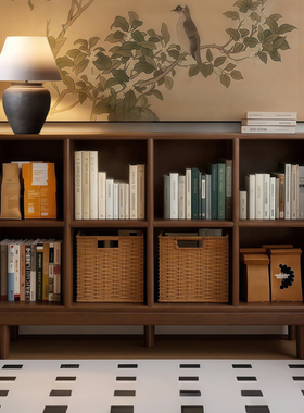 全实木书架置物架客厅储物柜落地矮柜子储物一体靠墙书柜格子柜子