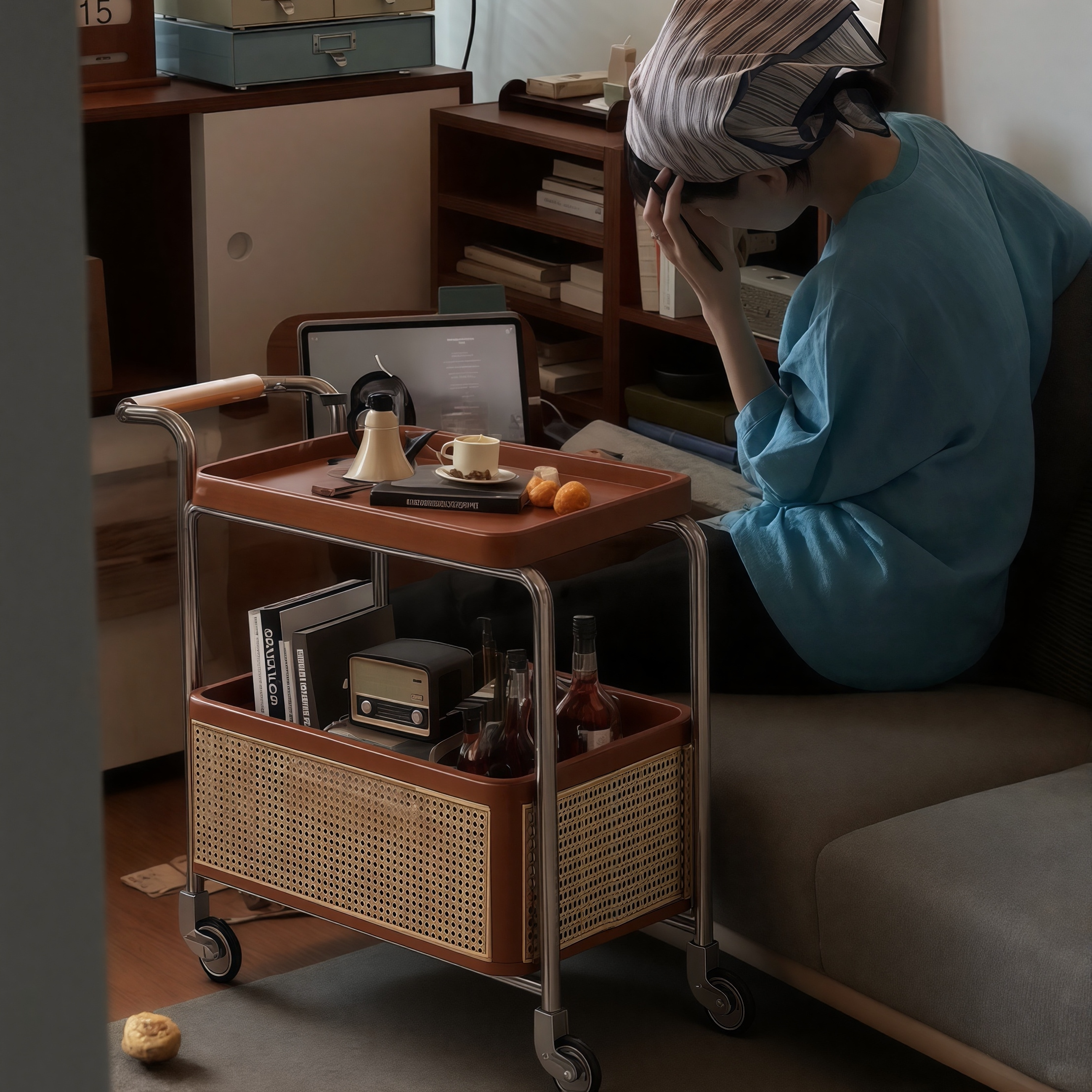 实木可移动边几中古风小推车小户型客厅家用沙发边收纳置物架餐车,住宅家具,角几/边几,淘宝优惠券,粉丝福利购,淘宝优惠卷