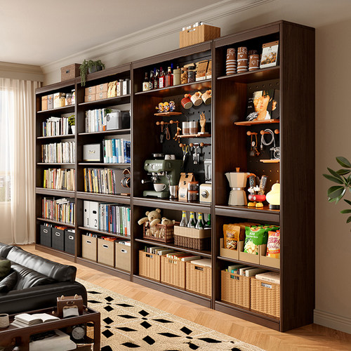 橡胶木实木书柜整墙去客厅化