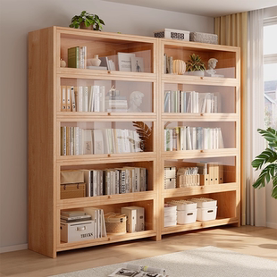 客厅实木防尘展示柜客厅角落带门省空间收纳储物窄柜落地多层书架