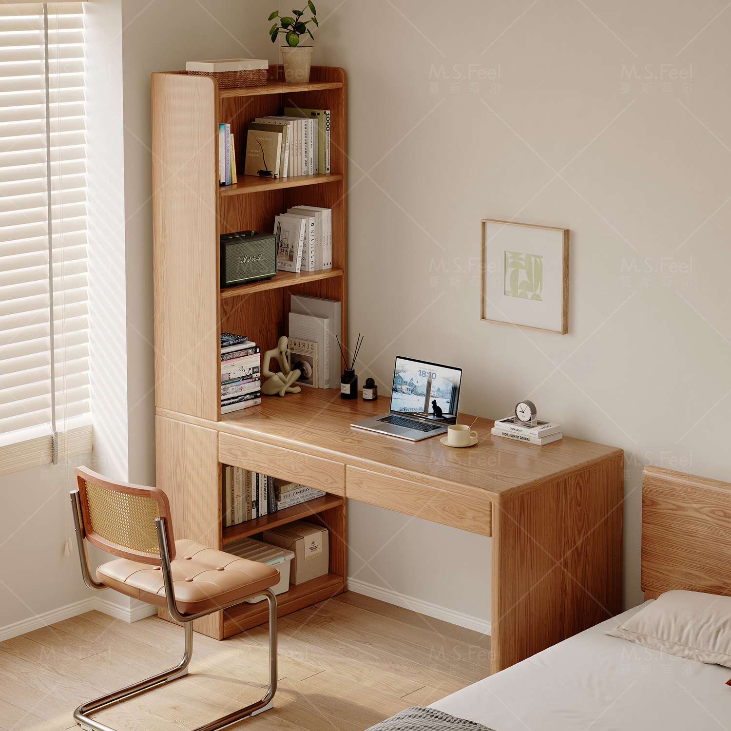 转角书桌木质家用书桌书架一体桌学生写字学习桌子卧室台式电脑桌,住宅家具,电脑桌,淘宝优惠券,粉丝福利购,淘宝优惠卷