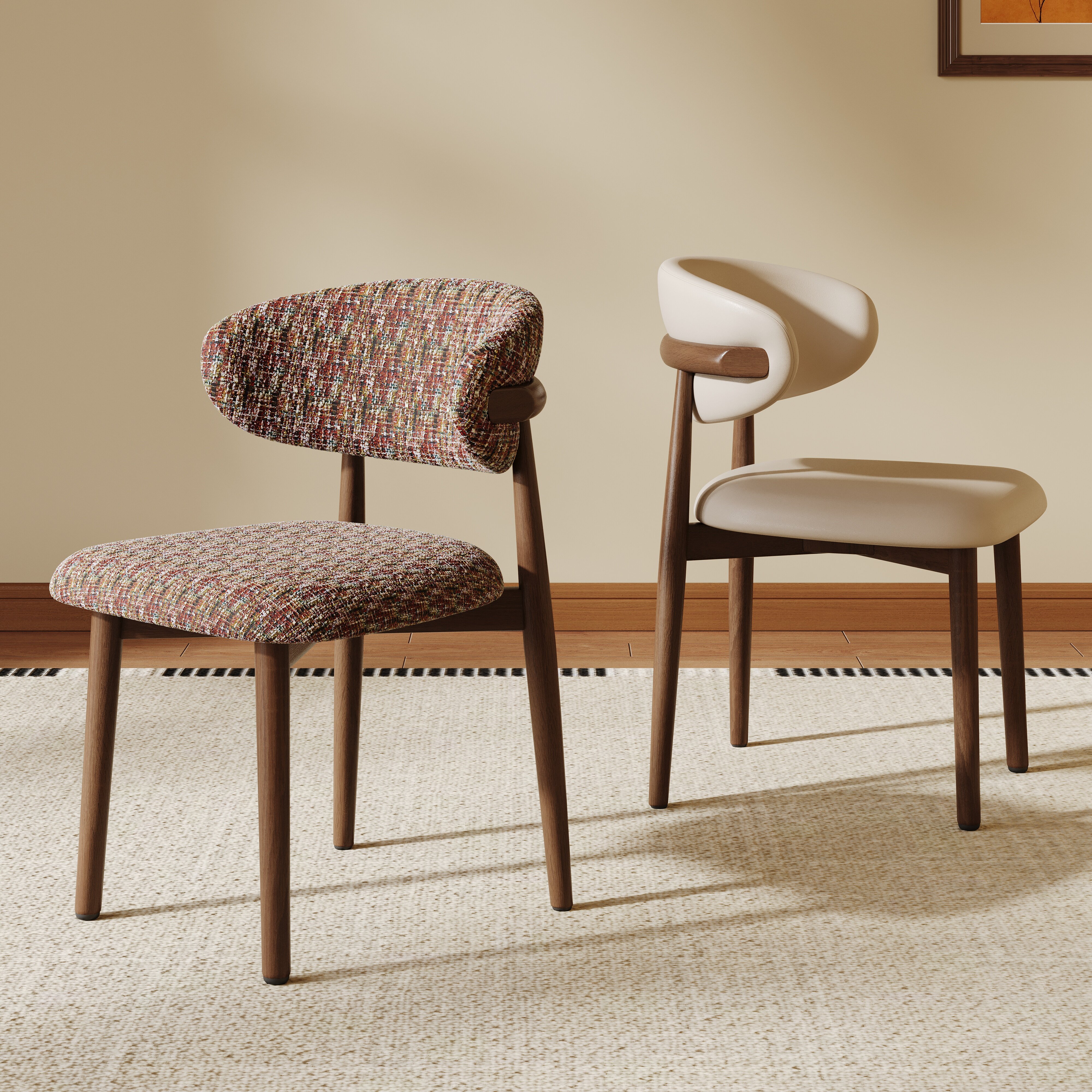 中古风复古餐椅实木羊角椅侘寂风家用凳子靠背椅餐桌2026新款椅子