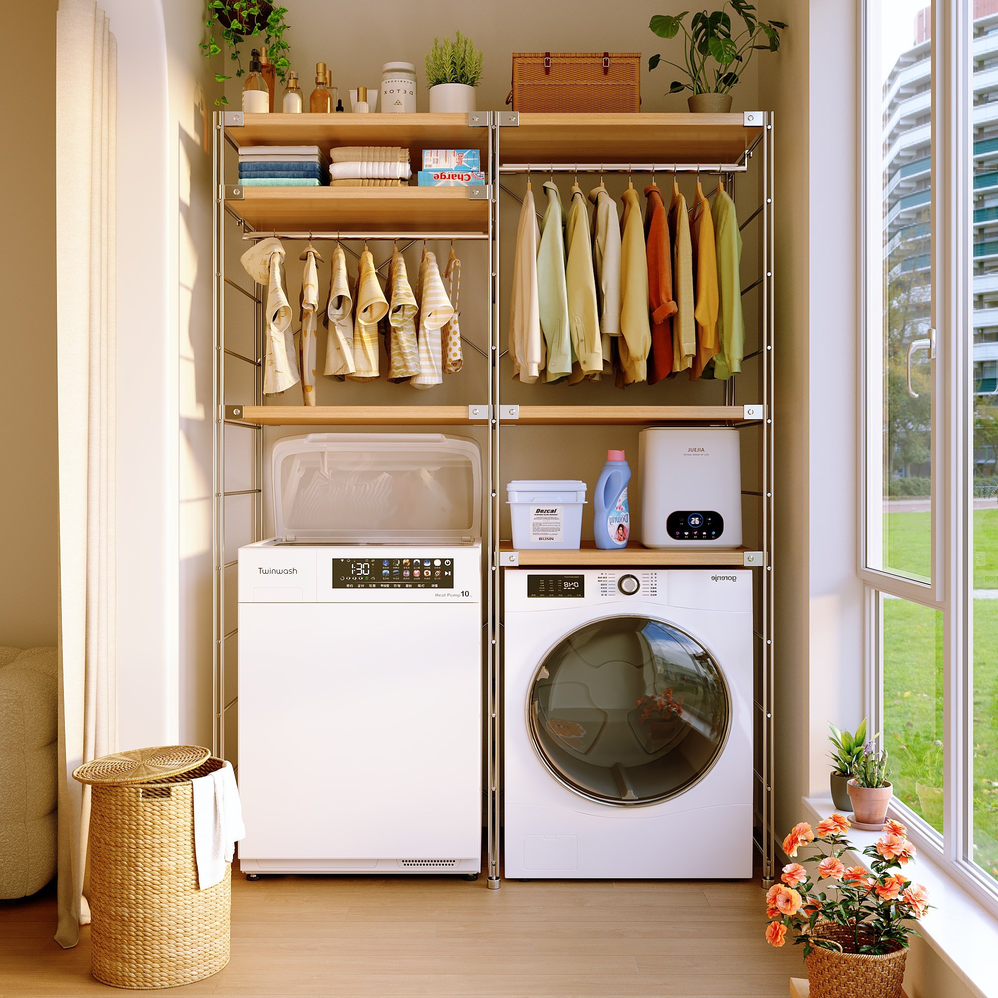 日式洗衣机上方置物架落地内衣裤收纳阳台挂衣光轴开放式储物柜子,住宅家具,搁板/置物架/家用陈列架,淘宝优惠券,粉丝福利购,淘宝优惠卷