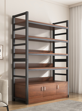 书架落地置物架客厅书柜储物柜一体靠墙多层钢木货架展示柜子带门
