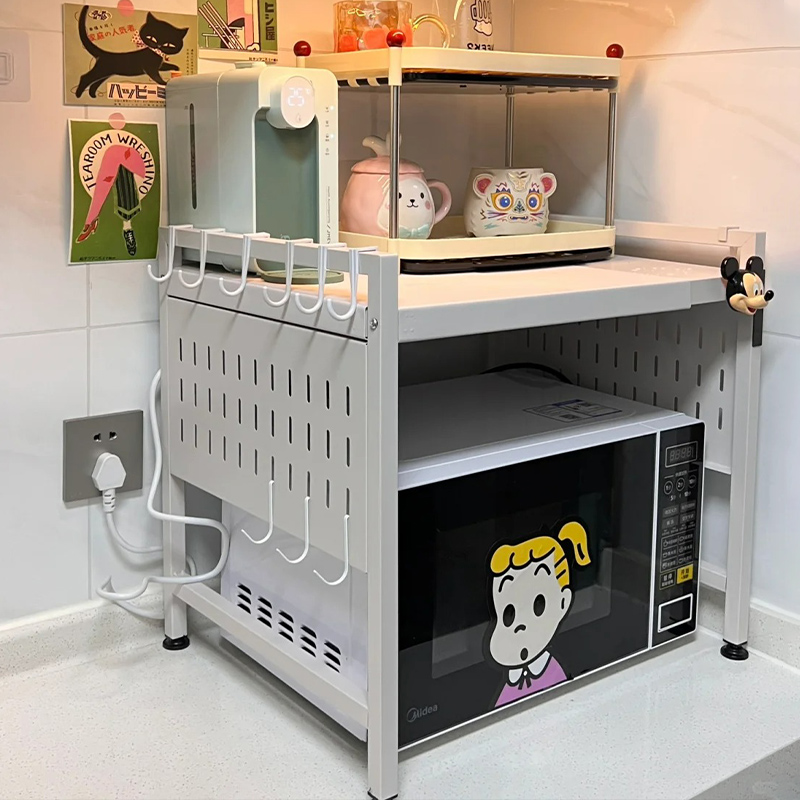 厨房微波炉置物架台面可伸缩烤箱支架多功能家用电饭煲架子收纳架