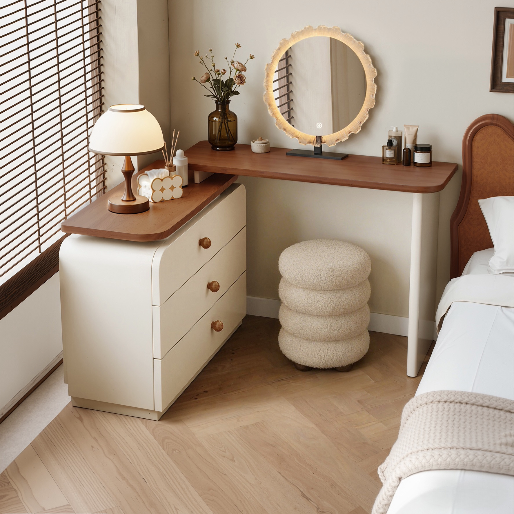 转角梳妆台床头柜一体卧室现代简约主卧实木化妆桌电脑桌收纳置物,住宅家具,梳妆台/桌,淘宝优惠券,粉丝福利购,淘宝优惠卷