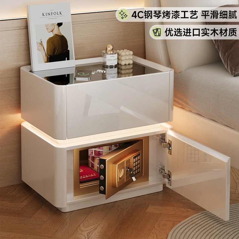 实木烤漆床头柜保险箱一体图片