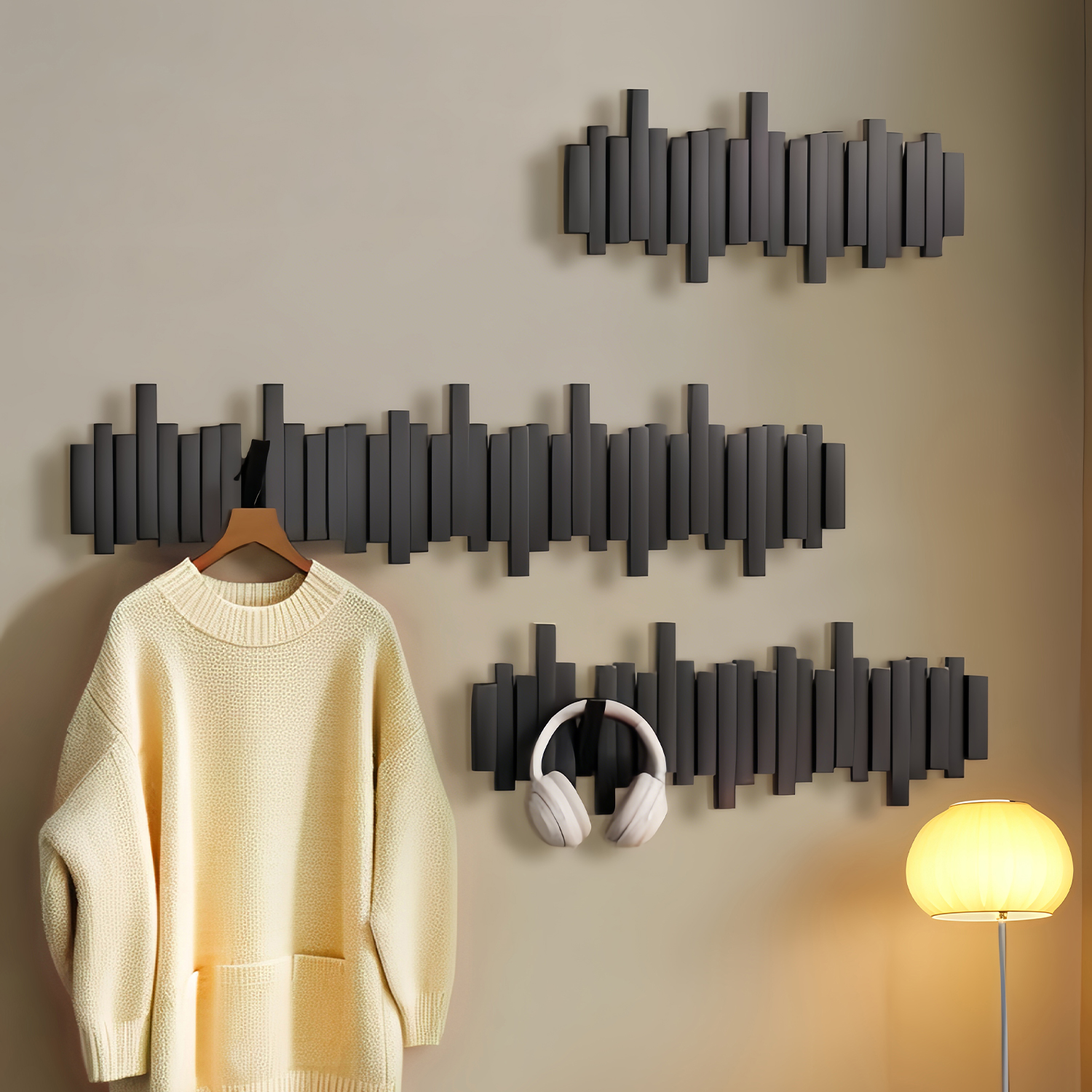 免打孔防掉落的实木钢琴键挂衣架