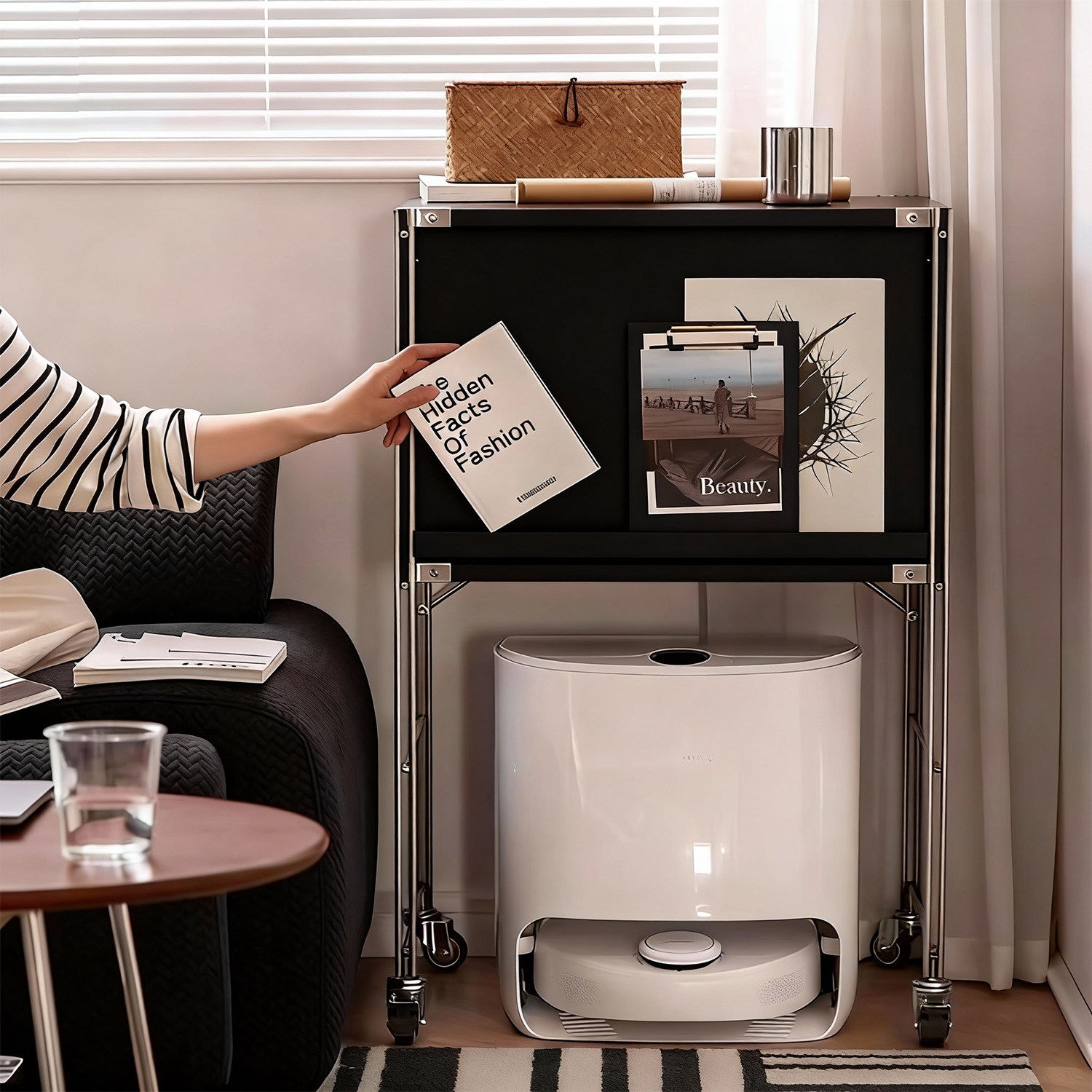 沙发边扫地机器人置物架收纳柜客厅落地收纳展示架子带轮子杂志柜