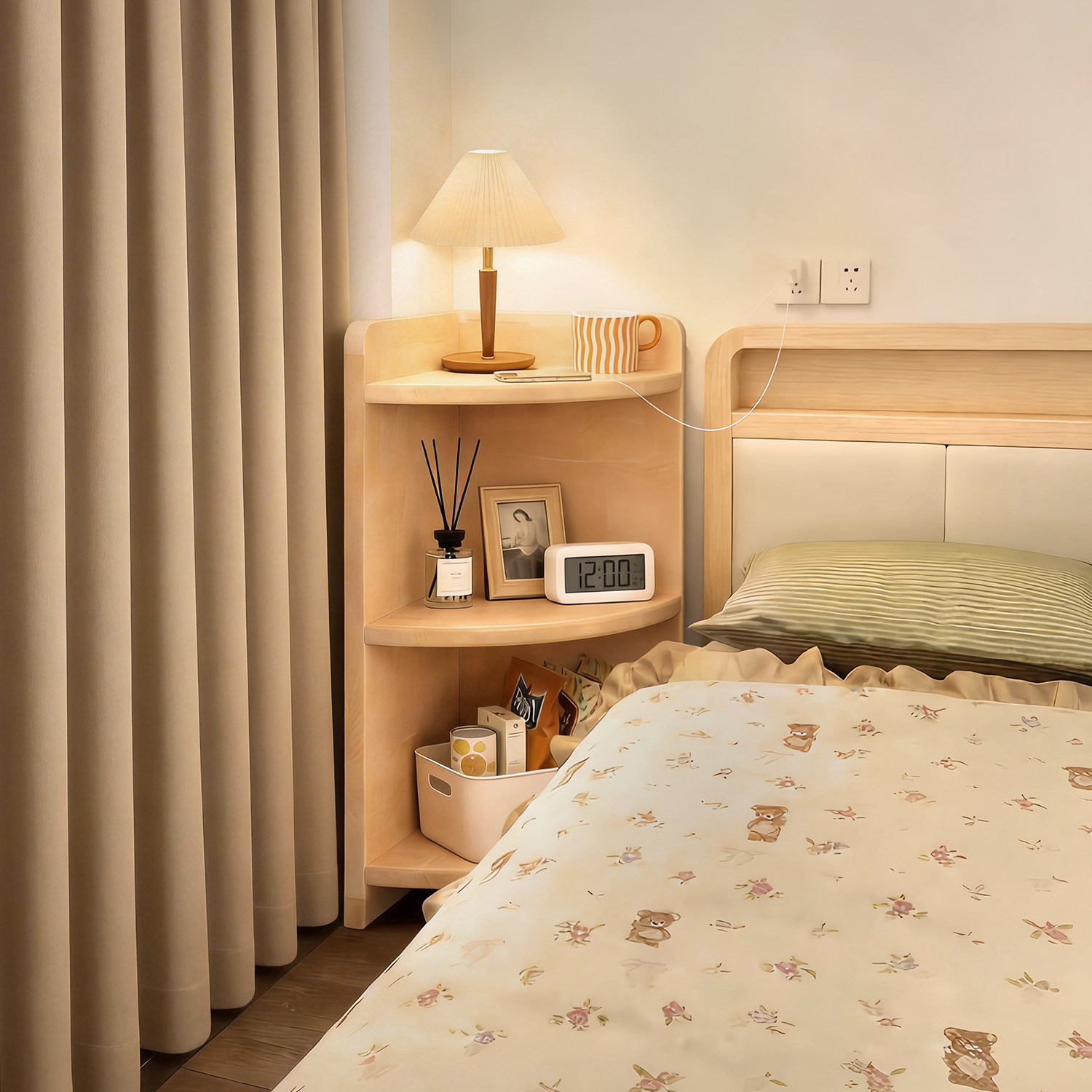 100%纯实木床头置物架图片