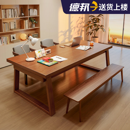 客厅大长书桌去客厅化桌子工作台家用实木腿长条桌双人学习办公桌
