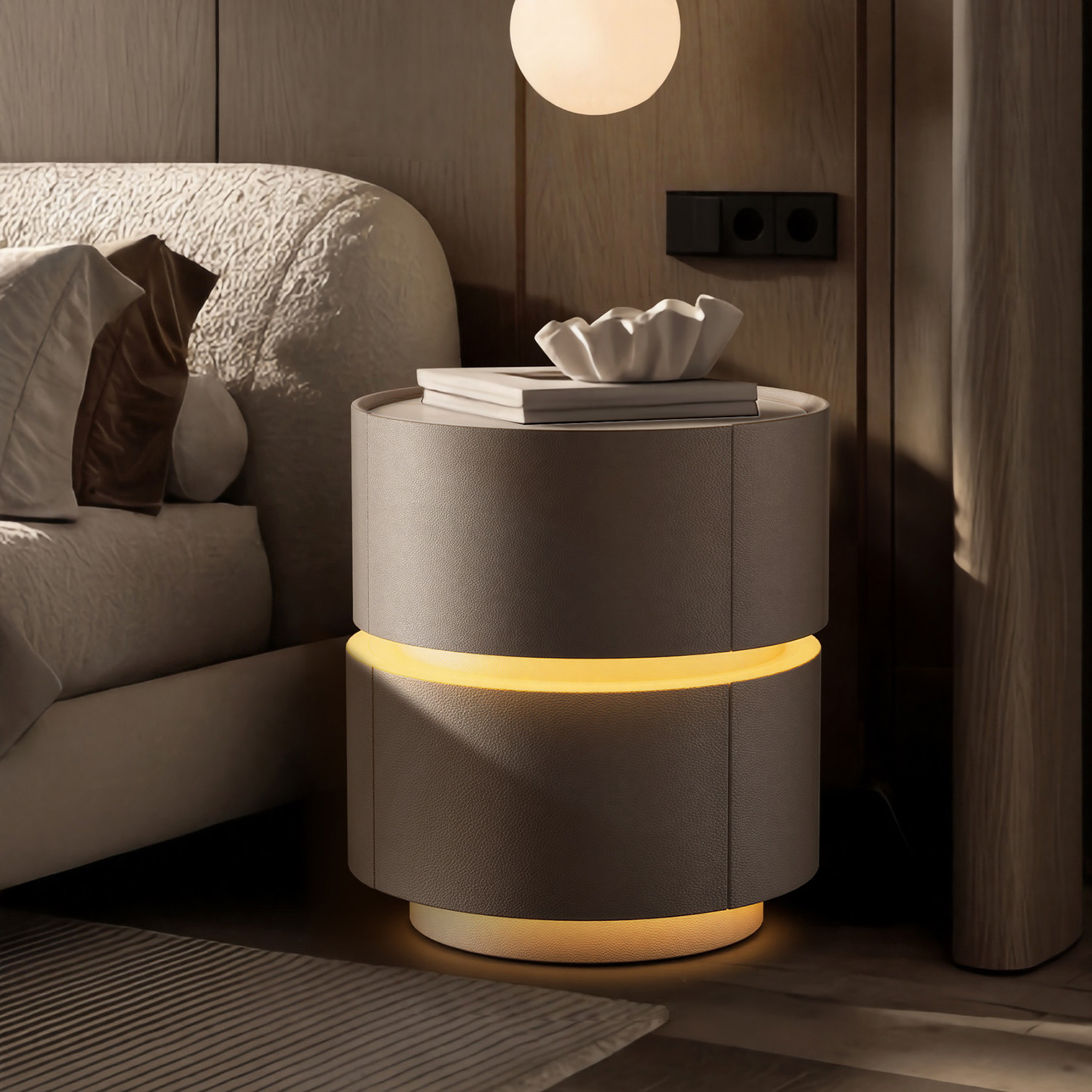智能圆形床头柜轻奢高级感家用卧室2025爆款小型创意奶油风收纳柜,住宅家具,床头柜,淘宝优惠券,粉丝福利购,淘宝优惠卷