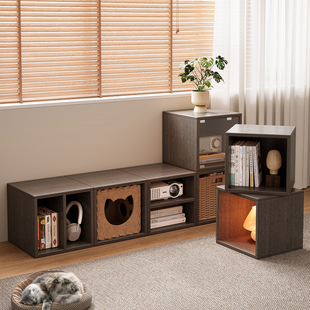 实木书柜模块化自由组合柜桌面收纳储物小柜子简易带柜门矮书架