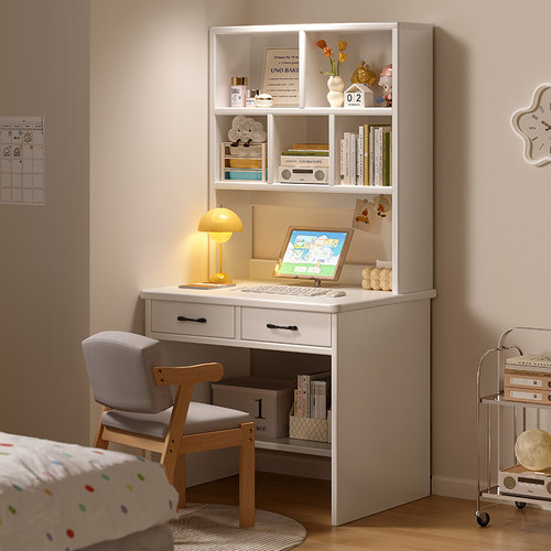 家用实木书桌书架一体初高中生学习桌带抽屉小户型桌子简约床边桌