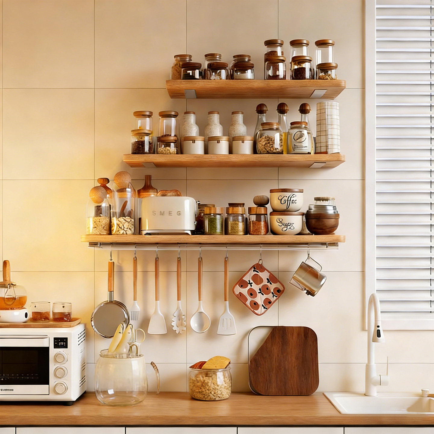 厨房墙上置物架免打孔实木一字板原木风餐厅吧台调料品壁挂收纳架