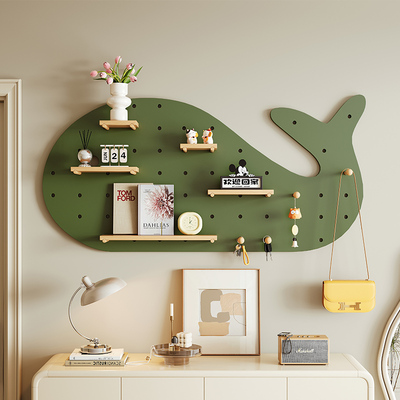 鲸鱼洞洞板实木定制入户玄关收纳展示造型墙面装饰客厅墙上置物架