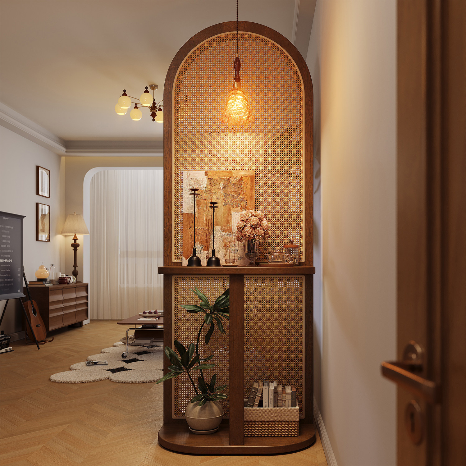 中古实木藤编屏风隔断客厅入户正对门座屏玄关卧室新型艺术置物架,住宅家具,折屏,淘宝优惠券,粉丝福利购,淘宝优惠卷