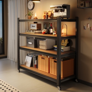 钢骨矮款置物架落地家用多层储物收纳柜靠墙小型货架可移动窄架子