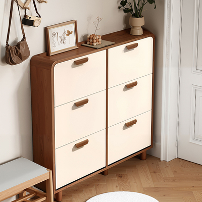 2025新款原木风门后超薄鞋柜