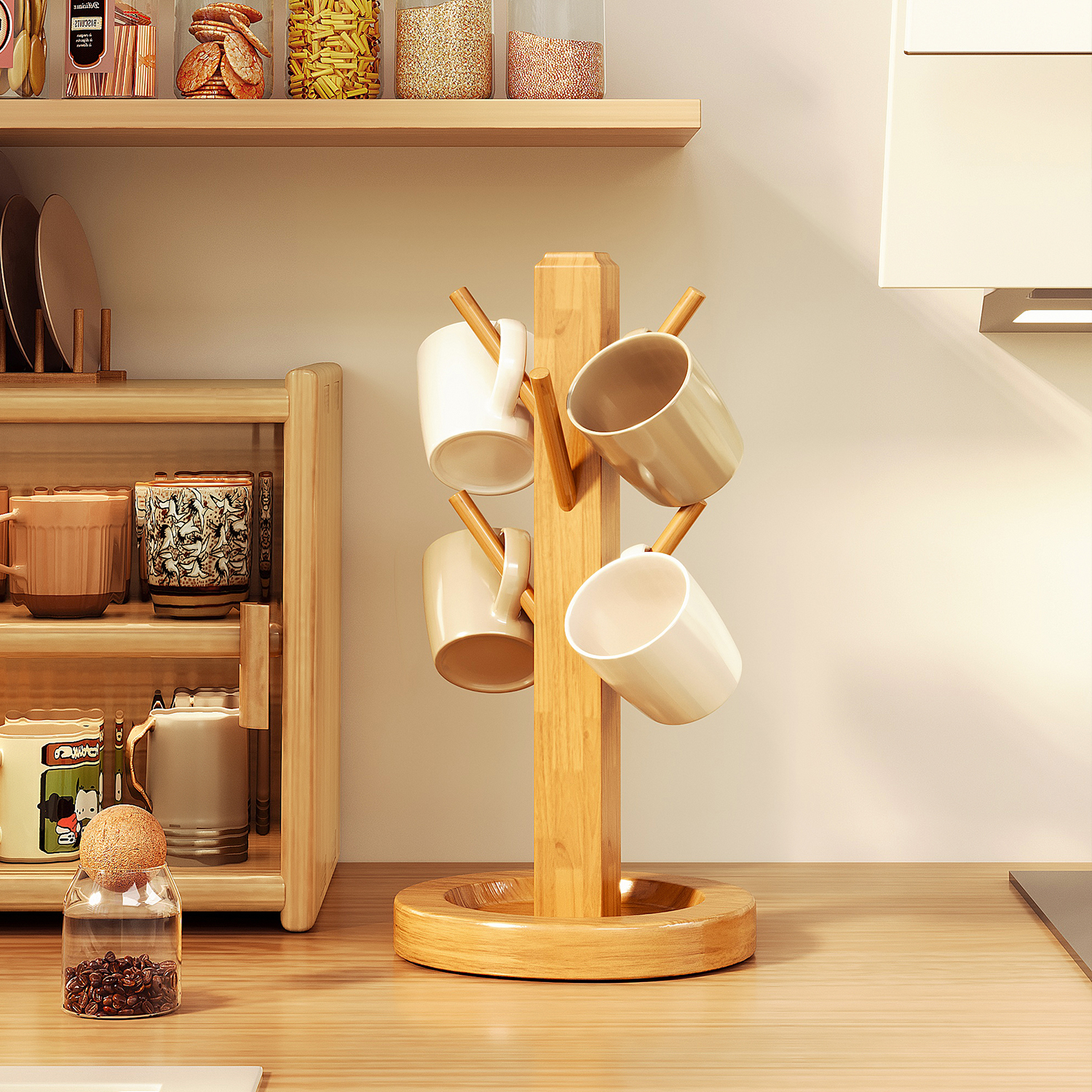实木杯架挂杯子收纳置物架桌面茶杯咖啡杯马克杯树形倒挂水杯架子