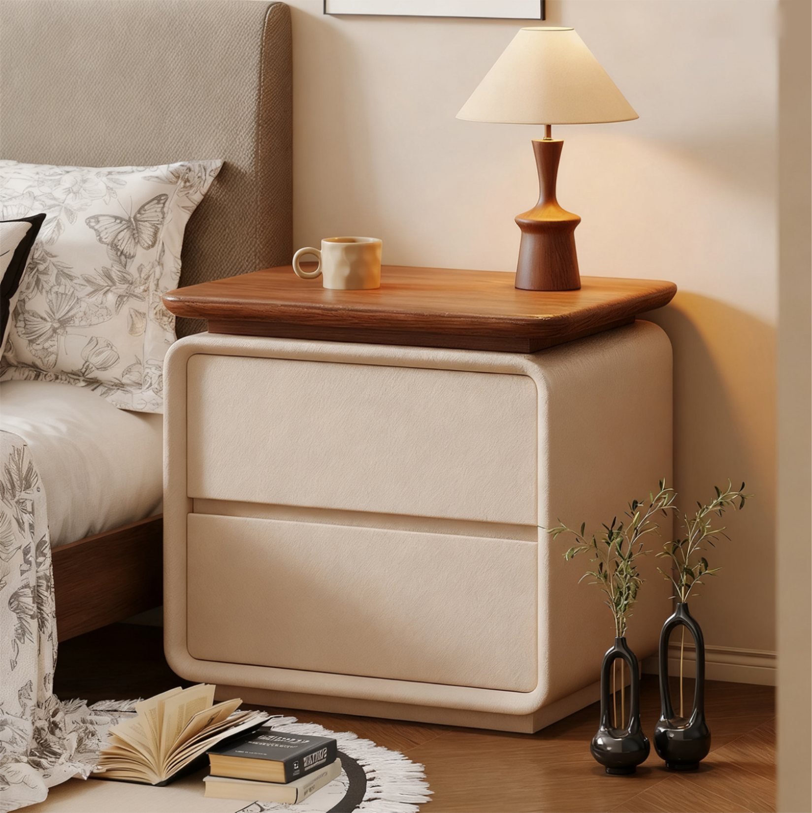 中古奶油风ENF级100%实木床头柜